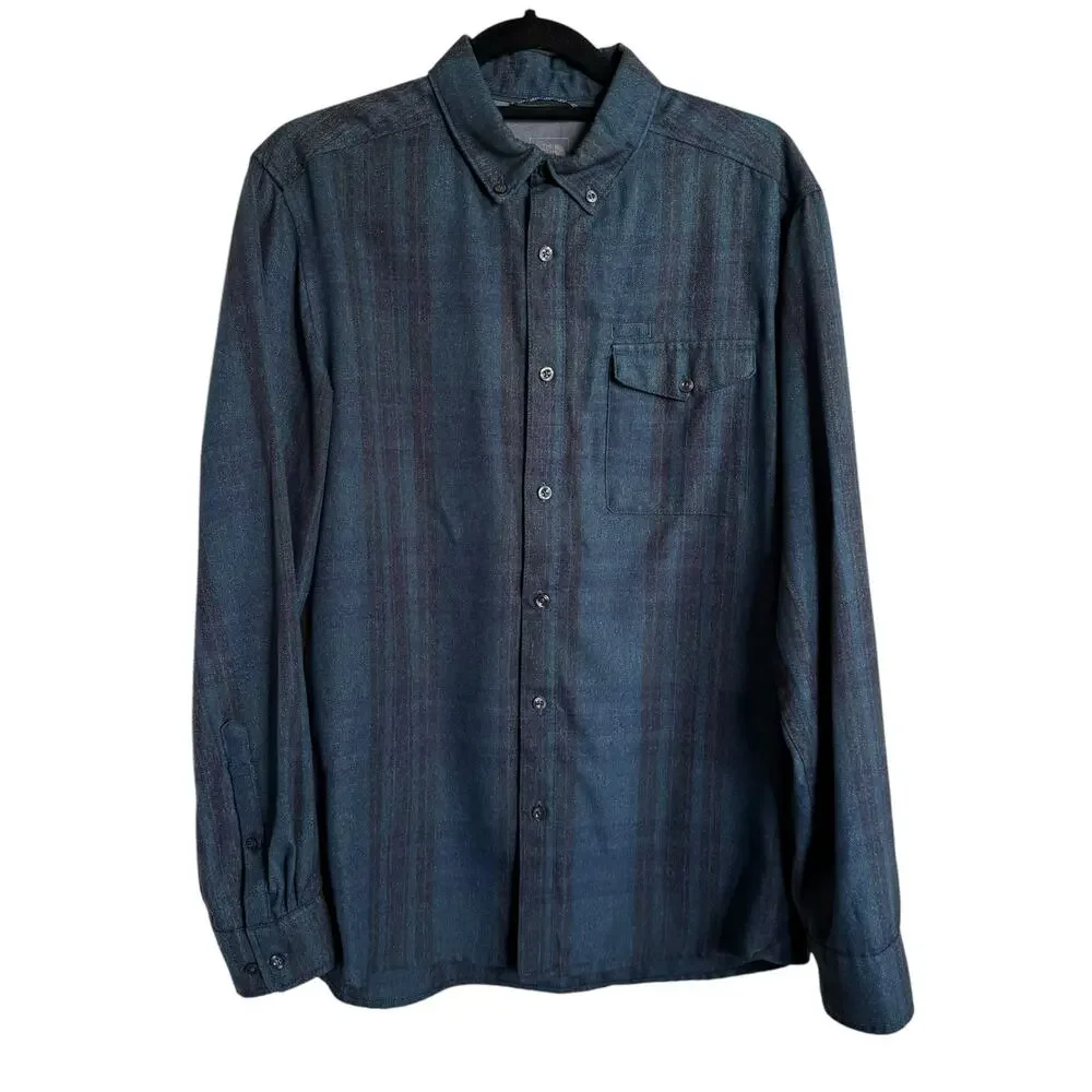 The North Face Mens Shirt Sz M Blue Burgundy Plaid Long Sleeve‎ Button Up